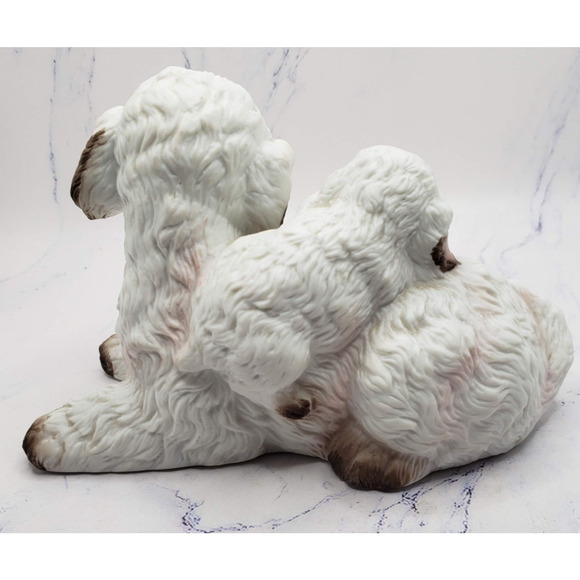 Mother and Puppy White Poodle Ceramic Hand Painted Dogs Figurine - Picture 3 of 8